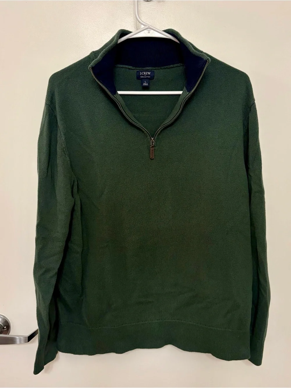 J Crew Men's Green Slim Fit Quarter Zip Sweater